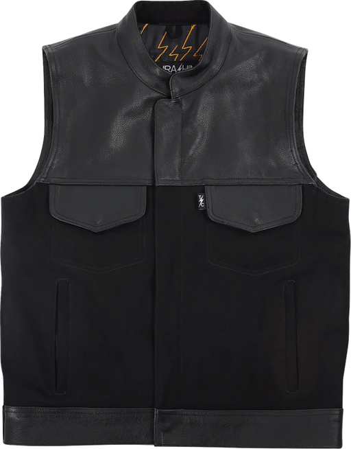 THRASHIN SUPPLY CO. Kanan Leather/Denim Riding Vest - Black - Small TMJ-13-08