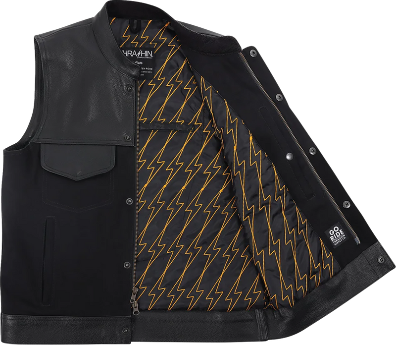 THRASHIN SUPPLY CO. Kanan Leather/Denim Riding Vest - Black - Small TMJ-13-08