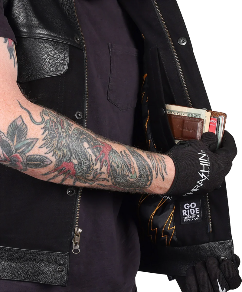 THRASHIN SUPPLY CO. Kanan Leather/Denim Riding Vest - Black - Small TMJ-13-08