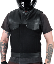 THRASHIN SUPPLY CO. Kanan Leather/Denim Riding Vest - Black - Small TMJ-13-08