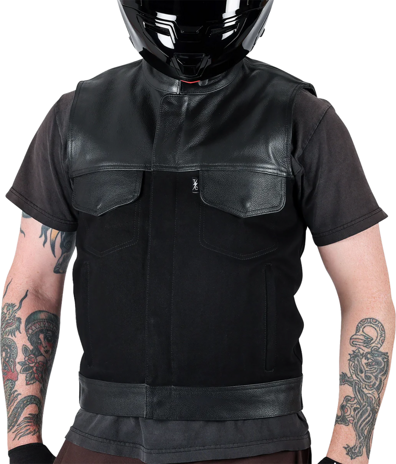 THRASHIN SUPPLY CO. Kanan Leather/Denim Riding Vest - Black - Small TMJ-13-08