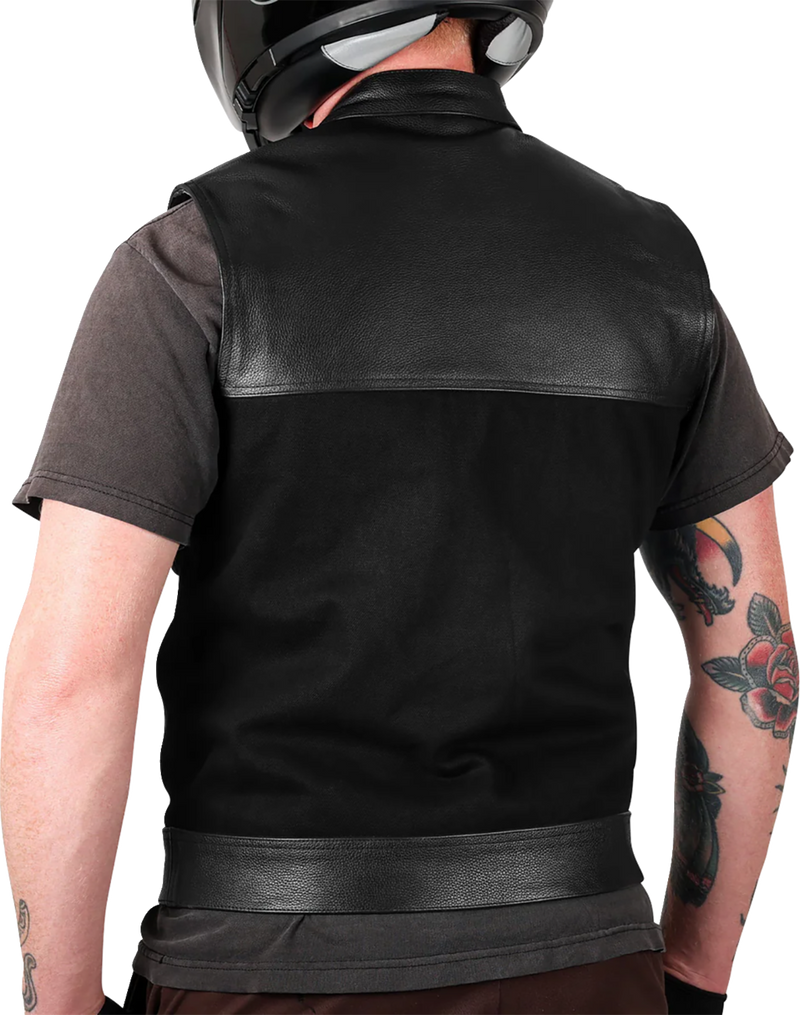 THRASHIN SUPPLY CO. Kanan Leather/Denim Riding Vest - Black - Small TMJ-13-08