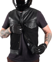 THRASHIN SUPPLY CO. Kanan Leather/Denim Riding Vest - Black - Small TMJ-13-08