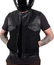 THRASHIN SUPPLY CO. Kanan Leather/Denim Riding Vest - Black - Small TMJ-13-08