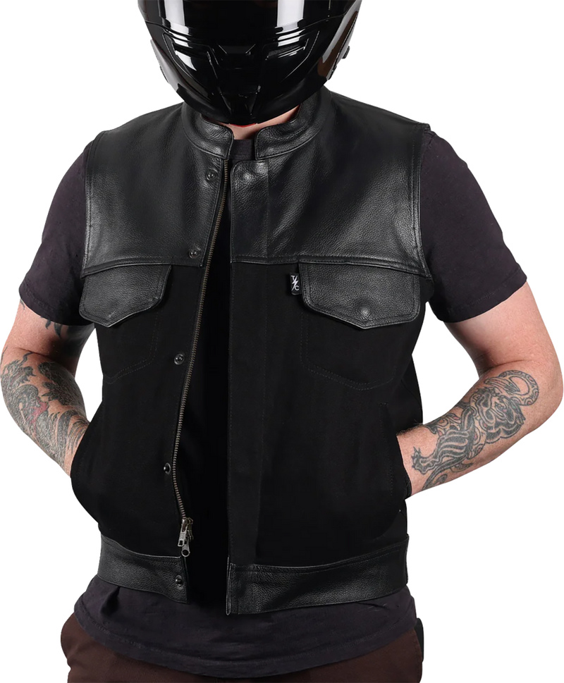 THRASHIN SUPPLY CO. Kanan Leather/Denim Riding Vest - Black - Small TMJ-13-08