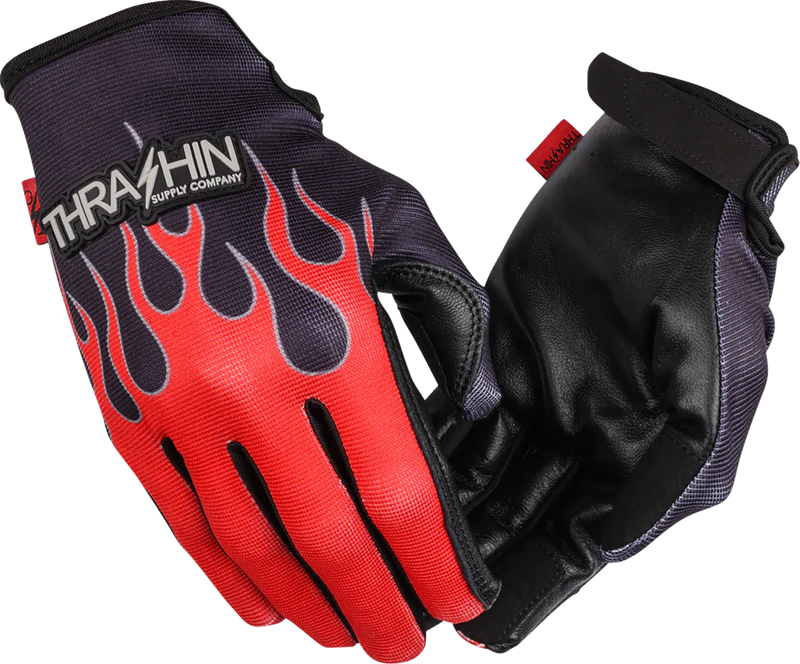 THRASHIN SUPPLY CO. Stealth Leather Palm Flame Gloves - Red - Small SV1-21-08