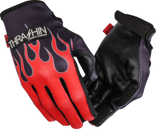THRASHIN SUPPLY CO. Stealth Leather Palm Flame Gloves - Red - Small SV1-21-08