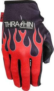 THRASHIN SUPPLY CO. Stealth Leather Palm Flame Gloves - Red - Small SV1-21-08