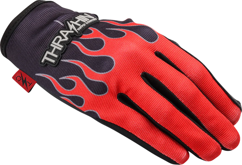 THRASHIN SUPPLY CO. Stealth Leather Palm Flame Gloves - Red - Small SV1-21-08