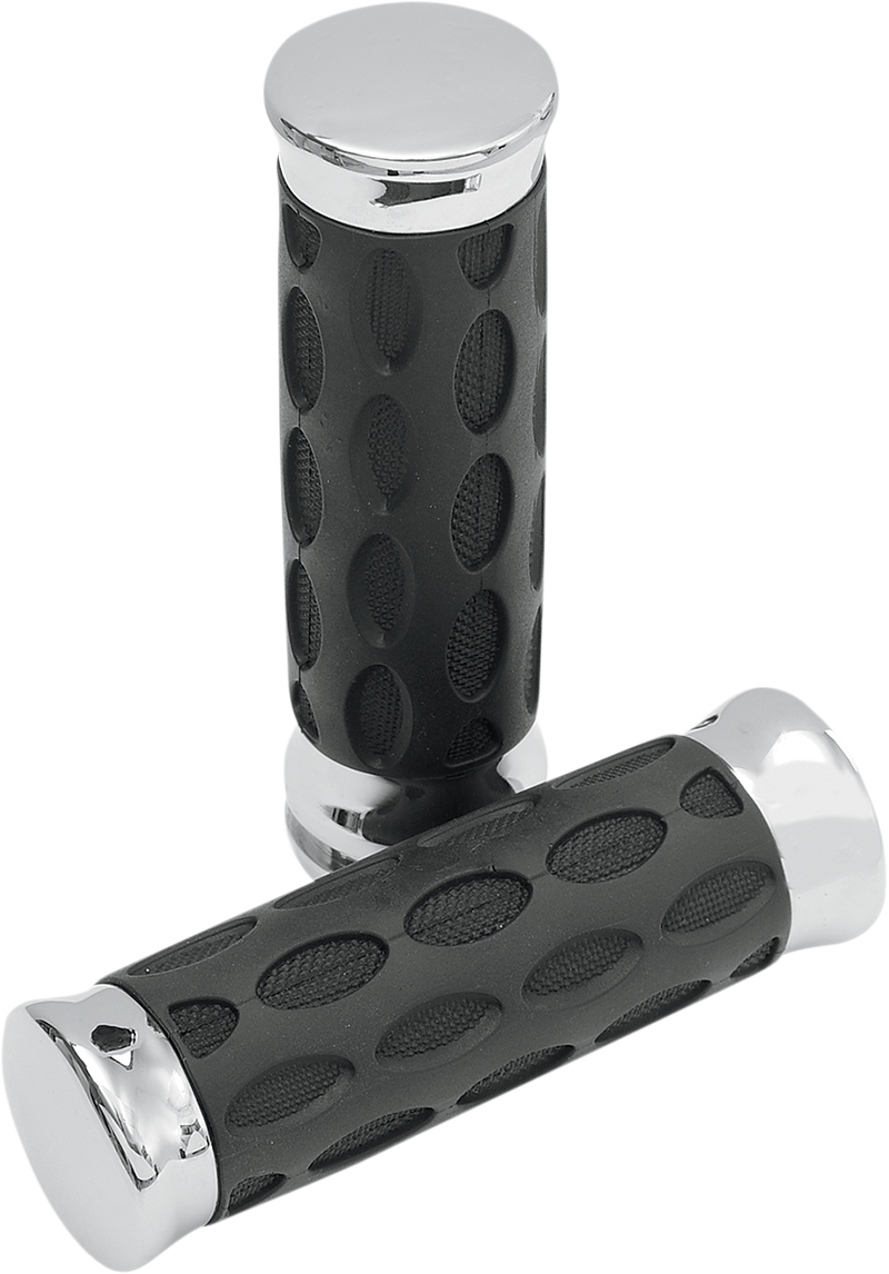DRAG SPECIALTIES Hotop Style Rubber Grips - TBW - Chrome/Rubber