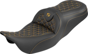 SADDLEMEN RoadSofa™ Tri Gripper Seat - Standard Reach - Gold Stitch - w/o Backrest - FLH/FLT '08-'25 808-07B-21007