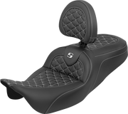 SADDLEMEN RoadSofa™ Tri Gripper Seat - Standard Reach - White Stitch - w/ Backrest - FLH/FLT '08-'25 808-07B-210B6