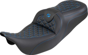 SADDLEMEN RoadSofa™ Tri Gripper Seat - Standard Reach - Blue Stitch - w/o Backrest - FLH/FLT '08-'25 808-07B-21001
