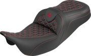SADDLEMEN RoadSofa™ Tri Gripper Seat - Standard Reach - Red Stitch - w/o Backrest - FLH/FLT '08-'25 808-07B-21004