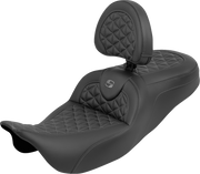 SADDLEMEN RoadSofa™ Tri Gripper Seat - Standard Reach - Gray Stitch - w/ Backrest - FLH/FLT '08-'25 808-07B-210B2