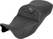 SADDLEMEN RoadSofa™ Tri Gripper Seat - Extended Reach - Gray Stitch - w/o Backrest - FLH/FLT '08-'25 808-07B-21102