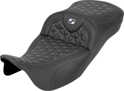 SADDLEMEN RoadSofa™ Tri Gripper Seat - Extended Reach - Silver Stitch - w/o Backrest - FLH/FLT '08-'25 808-07B-21105