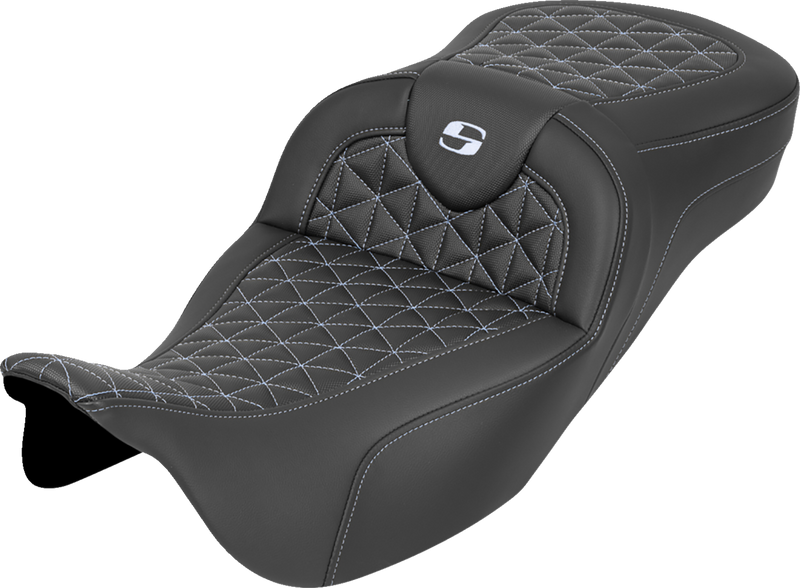 SADDLEMEN RoadSofa™ Tri Gripper Seat - Extended Reach - Silver Stitch - w/o Backrest - FLH/FLT '08-'25 808-07B-21105
