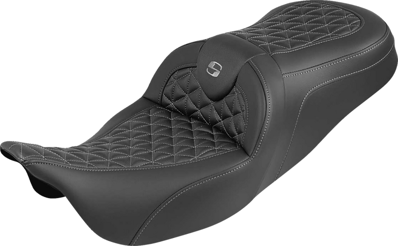 SADDLEMEN RoadSofa™ Tri Gripper Seat - Standard Reach - Gray Stitch - w/o Backrest - FLH/FLT '08-'25 808-07B-21002