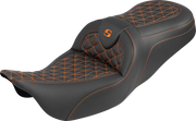 SADDLEMEN RoadSofa™ Tri Gripper Seat - Standard Reach - Orange Stitch - w/o Backrest - FLH/FLT '08-'25 808-07B-21003