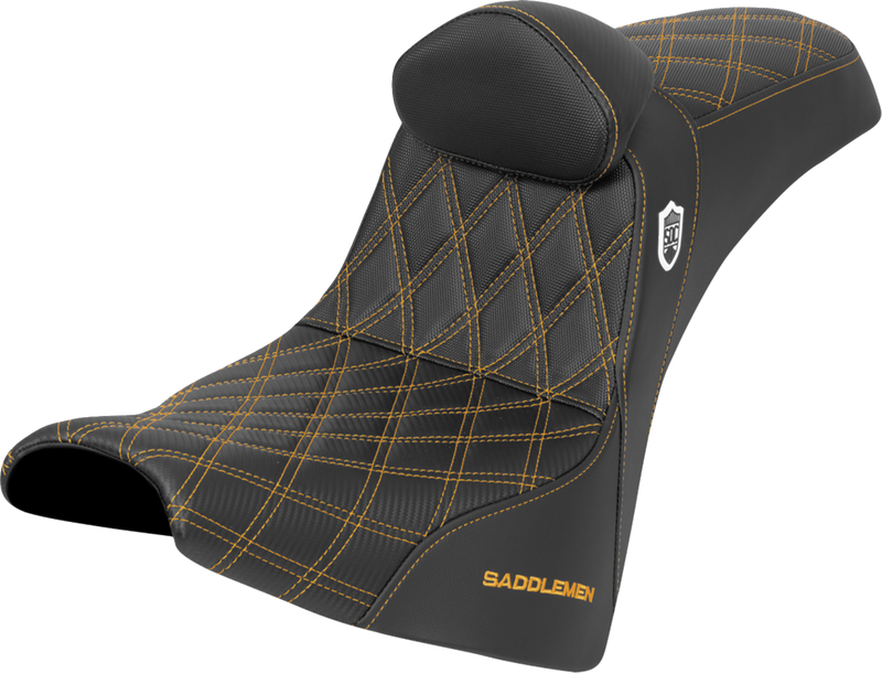 SADDLEMEN Pro Series SDC Performance Seat - w/ Backrest - Gold Stitch - Gripper - FXBB/FXST '18-'25 SC81830DB7