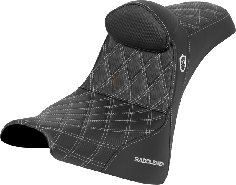 SADDLEMEN Pro Series SDC Performance Seat - w/ Backrest - Silver Stitch - Gripper - FXBB/FXST '18-'25 SC81830DB5
