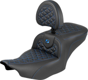 SADDLEMEN Roadsofa™ Seat - with Backrest - Blue Stitch - FLH/FLT '23-'25 823-07-210B1