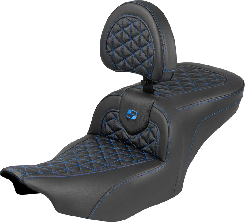 SADDLEMEN Roadsofa™ Seat - with Backrest - Blue Stitch - FLH/FLT '23-'25 823-07-210B1