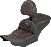 SADDLEMEN Roadsofa™ Seat - with Backrest - Orange Stitch - FLH/FLT '23-'25 823-07-210B3