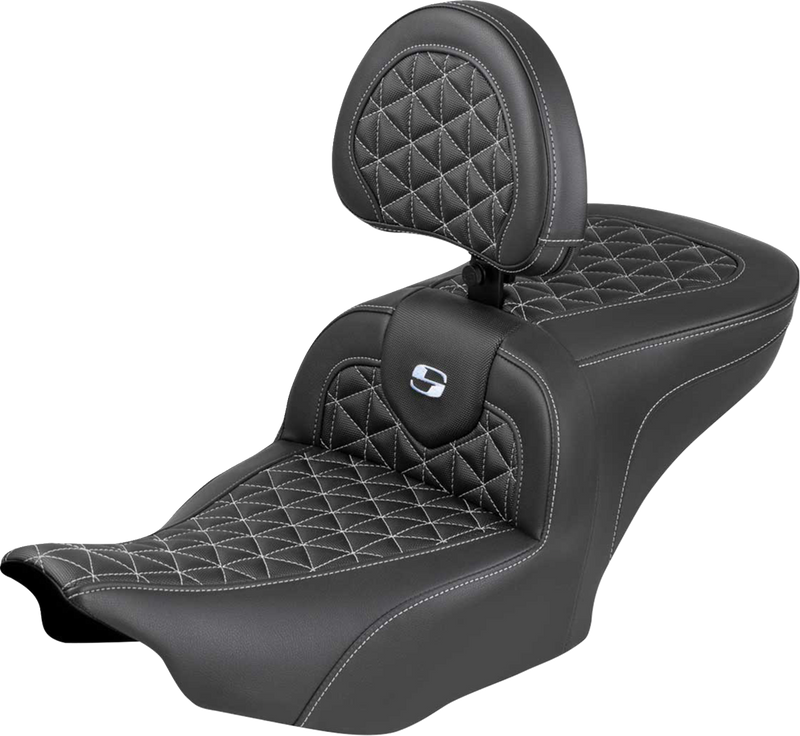 SADDLEMEN Roadsofa™ Seat - with Backrest - Silver Stitch - FLH/FLT '23-'25 823-07-210B5