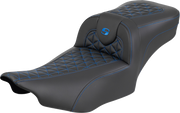 SADDLEMEN Roadsofa™ Extended Reach Seat - without Backrest - Blue Stitch - FLH/FLT '23-'25 823-07-21101
