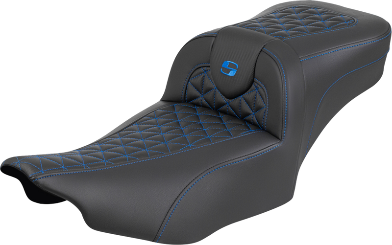 SADDLEMEN Roadsofa™ Extended Reach Seat - without Backrest - Blue Stitch - FLH/FLT '23-'25 823-07-21101