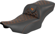 SADDLEMEN Roadsofa™ Extended Reach Seat - without Backrest - Orange Stitch - FLH/FLT '23-'25 823-07-21103