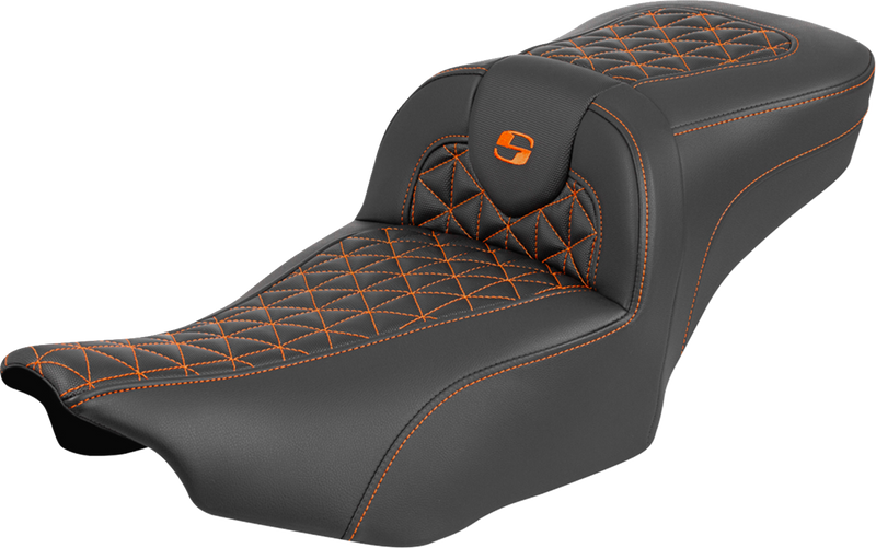 SADDLEMEN Roadsofa™ Extended Reach Seat - without Backrest - Orange Stitch - FLH/FLT '23-'25 823-07-21103