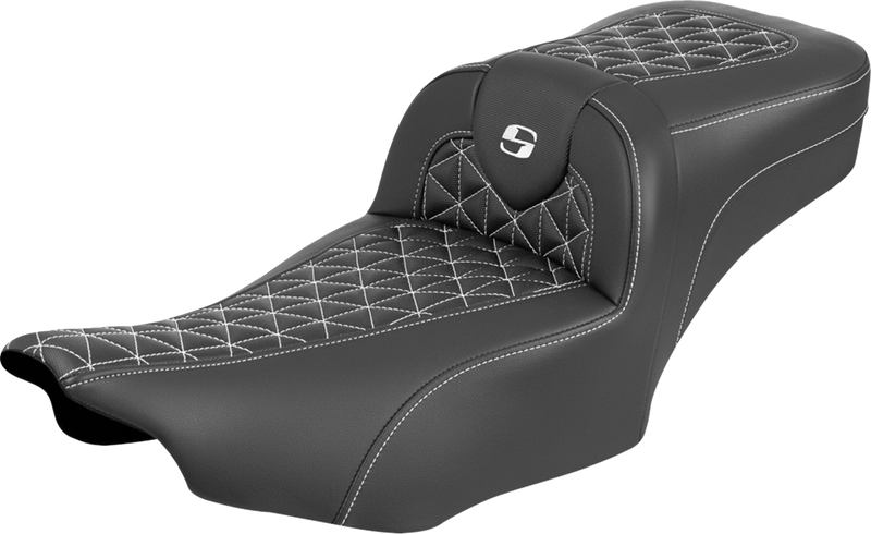 SADDLEMEN Roadsofa™ Extended Reach Seat - without Backrest - White Stitch - FLH/FLT '23-'25 823-07-21106