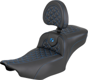 SADDLEMEN Roadsofa™ Extended Reach Seat - with Backrest - Blue Stitch - FLH/FLT '23-'25 823-07-211B1