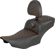 SADDLEMEN Roadsofa™ Extended Reach Seat - with Backrest - Orange Stitch - FLH/FLT '23-'25 823-07-211B3