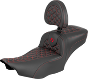 SADDLEMEN Roadsofa™ Extended Reach Seat - with Backrest - Red Stitch - FLH/FLT '23-'25 823-07-211B4