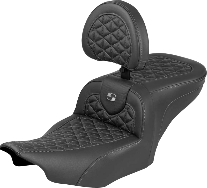 SADDLEMEN Roadsofa™ Seat - with Backrest - Gray Stitch - FLH/FLT '23-'25 823-07-210B2