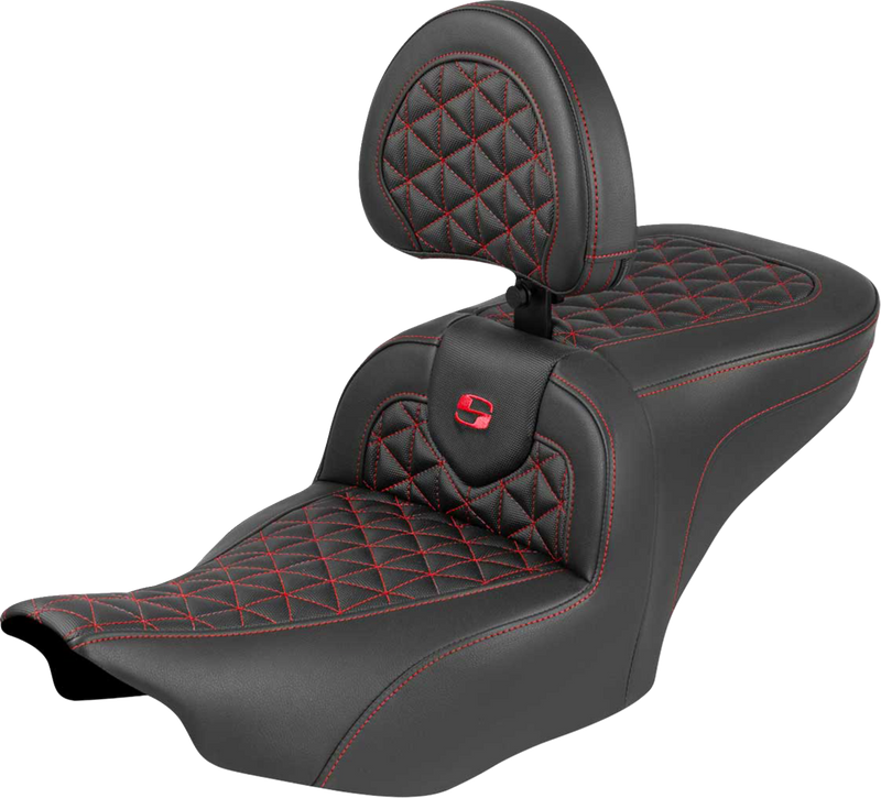 SADDLEMEN Roadsofa™ Seat - with Backrest - Red Stitch - FLH/FLT '23-'25 823-07-210B4