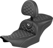 SADDLEMEN Roadsofa™ Seat - with Backrest - White Stitch - FLH/FLT '23-'25 823-07-210B6