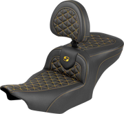 SADDLEMEN Roadsofa™ Seat - with Backrest - Gold Stitch - FLH/FLT '23-'25 823-07-210B7