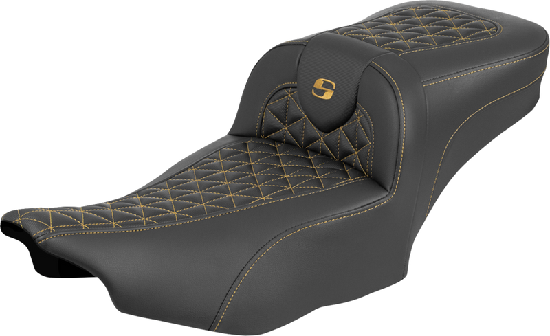 SADDLEMEN Roadsofa™ Extended Reach Seat - without Backrest - Gold Stitch - FLH/FLT '23-'25 823-07-21107