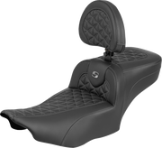 SADDLEMEN Roadsofa™ Extended Reach Seat - with Backrest - Gray Stitch - FLH/FLT '23-'25 823-07-211B2