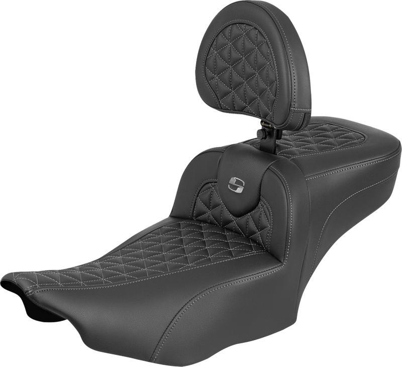 SADDLEMEN Roadsofa™ Extended Reach Seat - with Backrest - Gray Stitch - FLH/FLT '23-'25 823-07-211B2