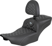 SADDLEMEN Roadsofa™ Extended Reach Seat - with Backrest - Silver Stitch - FLH/FLT '23-'25 823-07-211B5