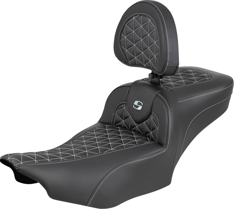 SADDLEMEN Roadsofa™ Extended Reach Seat - with Backrest - Silver Stitch - FLH/FLT '23-'25 823-07-211B5