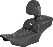 SADDLEMEN Roadsofa™ Extended Reach Seat - with Backrest - White Stitch - FLH/FLT '23-'25 823-07-211B6