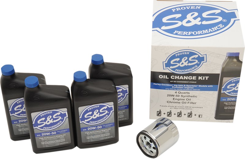 S&S CYCLE Oil Change Kit - Chrome Filter - '84-'99 Big Twin/'86-'17 Sportster - 4 US quarts
