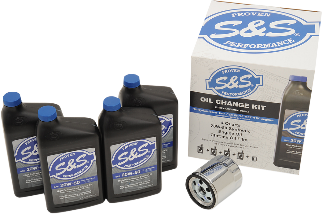 S&S CYCLE Oil Change Kit - Chrome Filter - '99-'17 Twin Cam - 4 US quarts